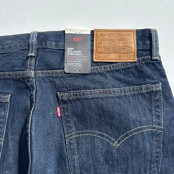 Levi's Men's 36x30 Premium 555 Relaxed Straight Dark Wash Up The Score